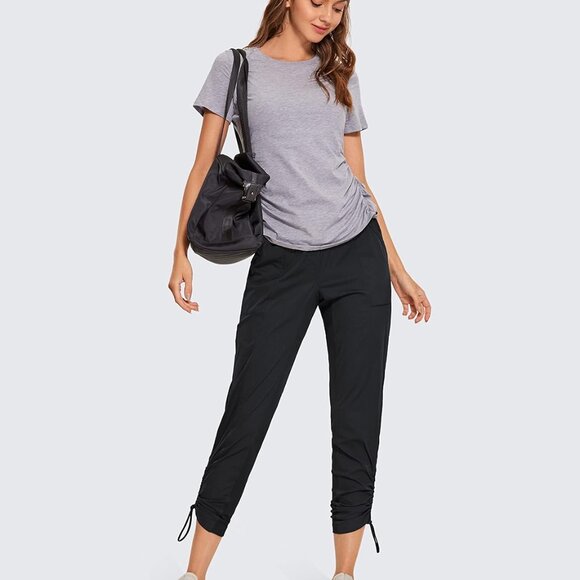 Women's Casual 7/8 Lightweight Black Joggers with Pockets, High Rise, Adjustable - Picture 6 of 7